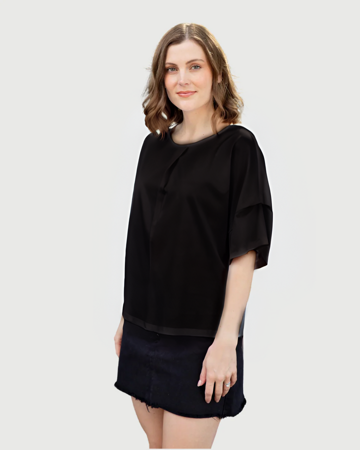 white on black pleat sleeve tee
