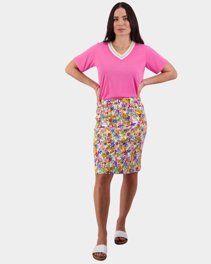 Vassalli Printed Skirt with Centre Back Vent