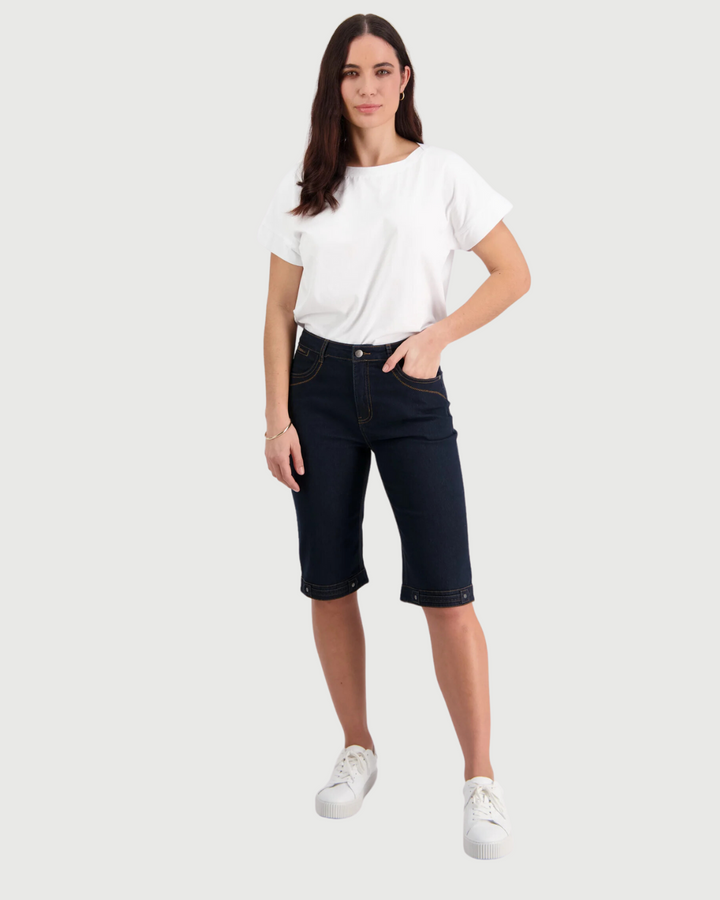 Vassalli Straight Leg Contrast Stitch Denim Short