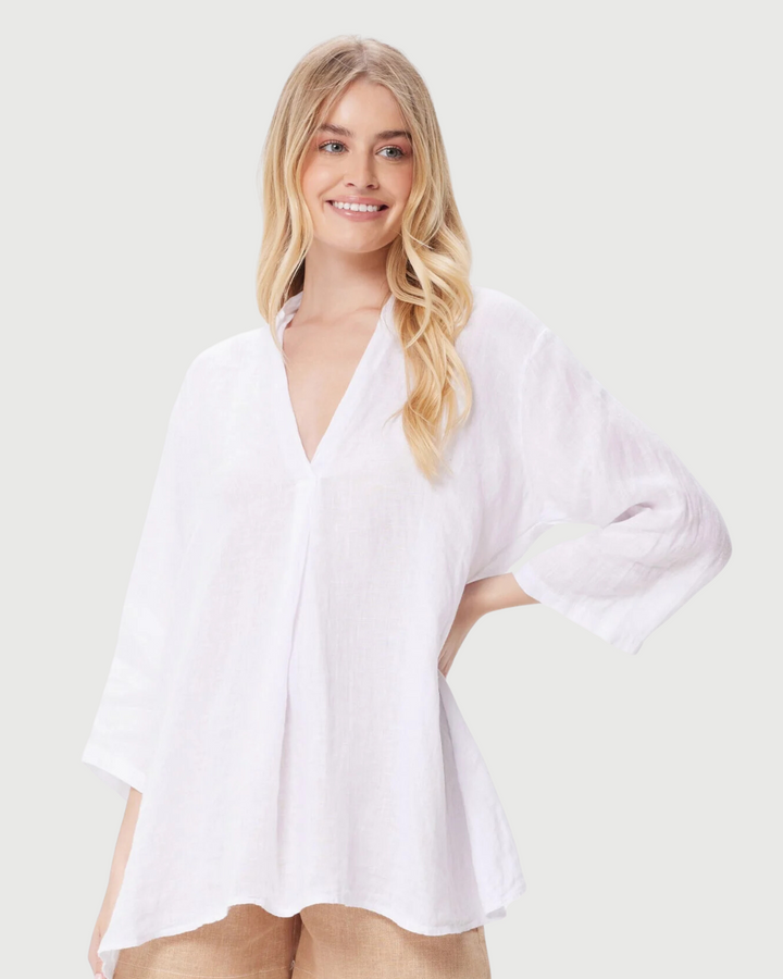 Suzy D Sandi Linen Kimono Sleeve Swing Top