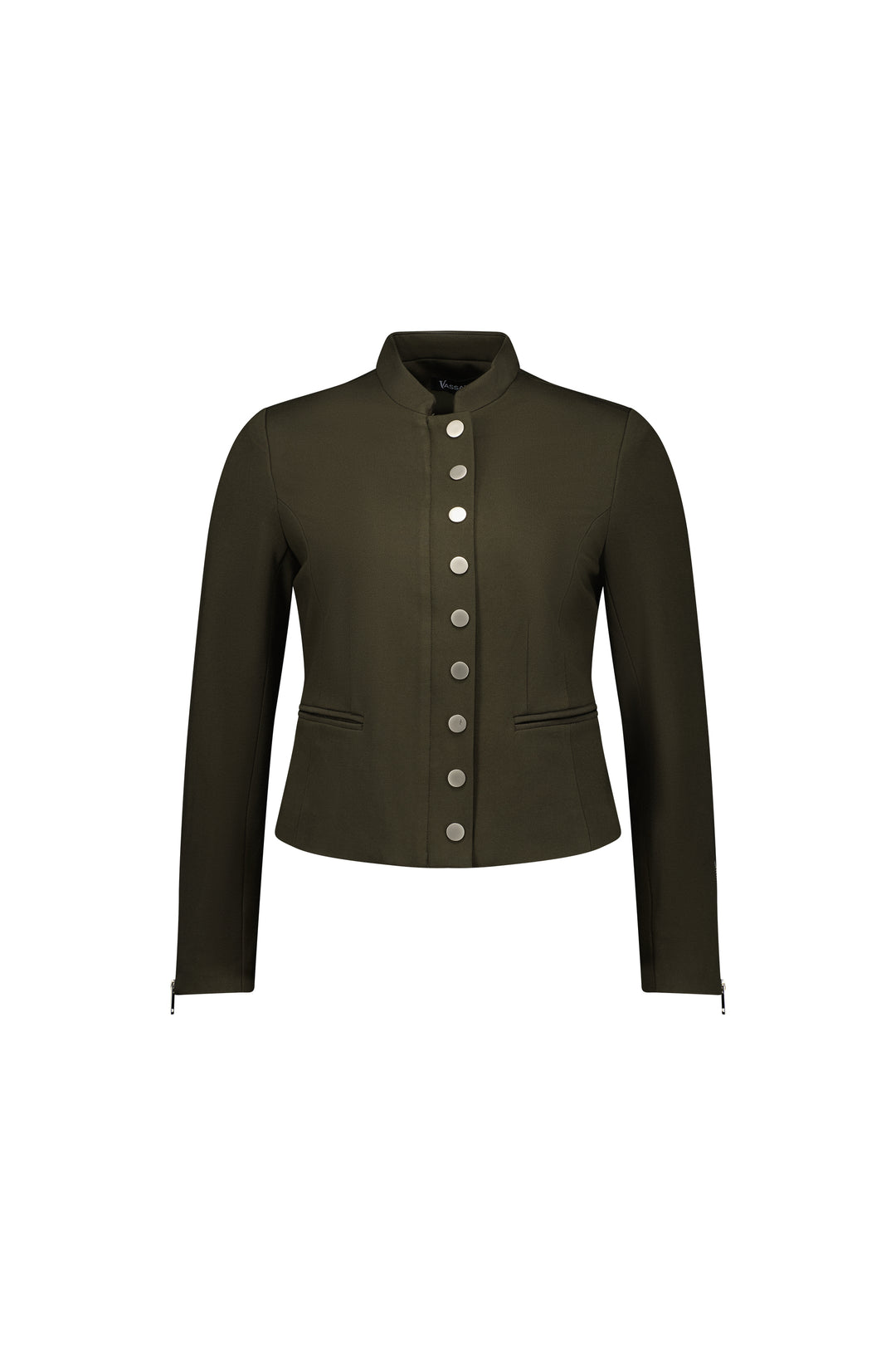 Vassalli Zip Up Military Style Jacket With Button Detail