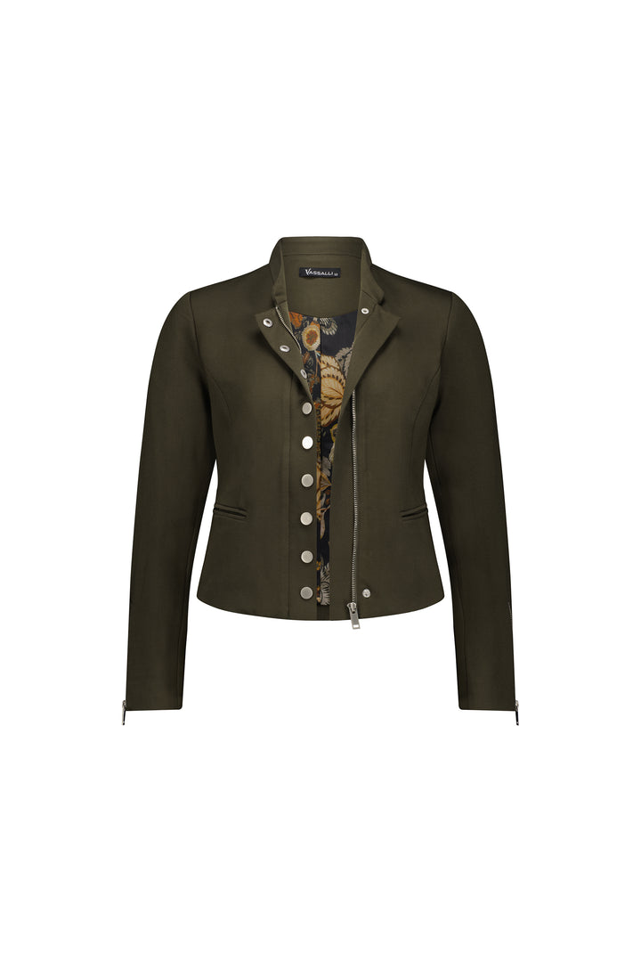 Vassalli Zip Up Military Style Jacket With Button Detail