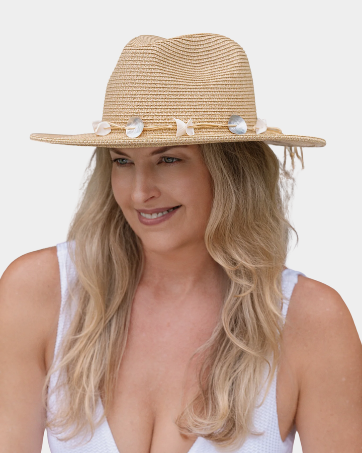Sundaise Megan Panama Hat with Shells