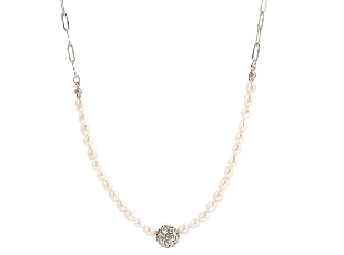 Kiwicraft freshwater pearl &amp; silver-fern ball rhodium necklace