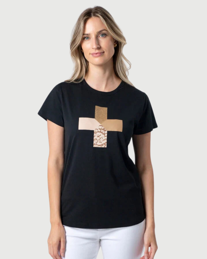 Stella + Gemma Black Birds of a Feather Cross Tee