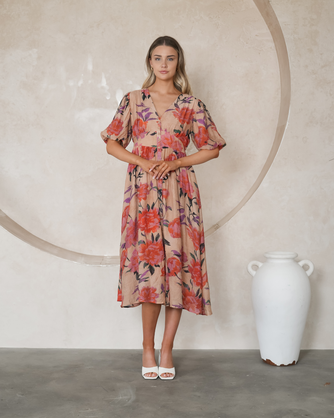 Fria Button Thru  Midi Dress