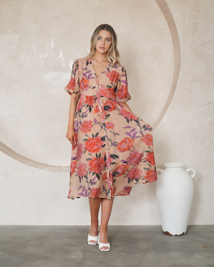 Fria Button Thru  Midi Dress