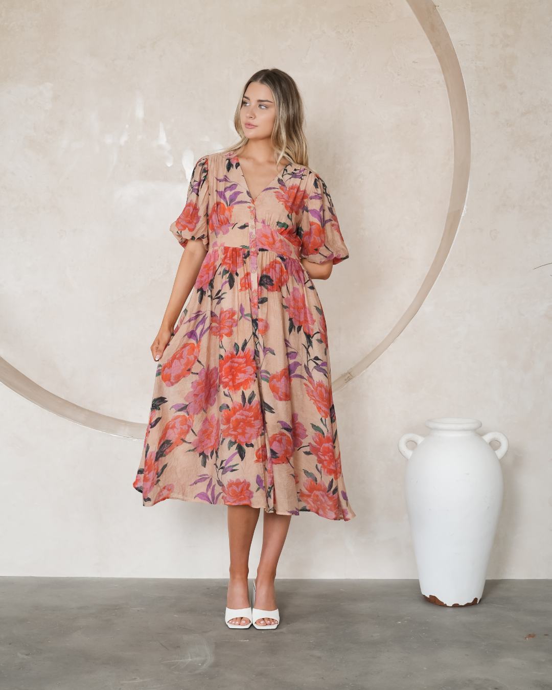 Fria Button Thru  Midi Dress