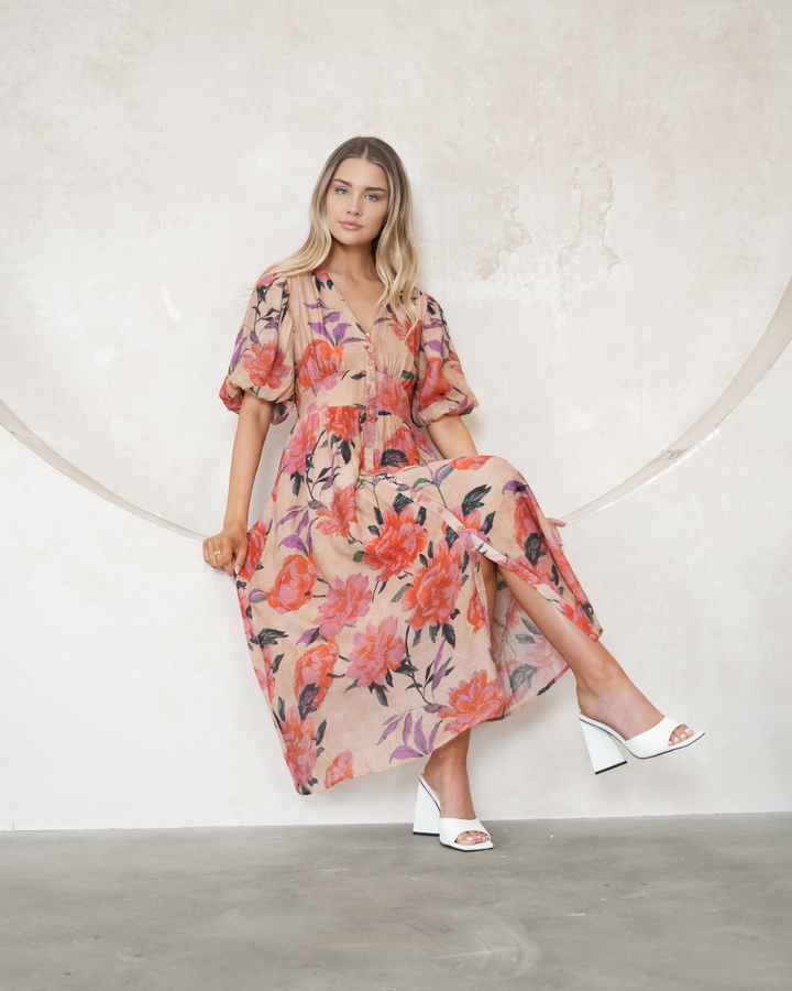 Fria Button Thru  Midi Dress