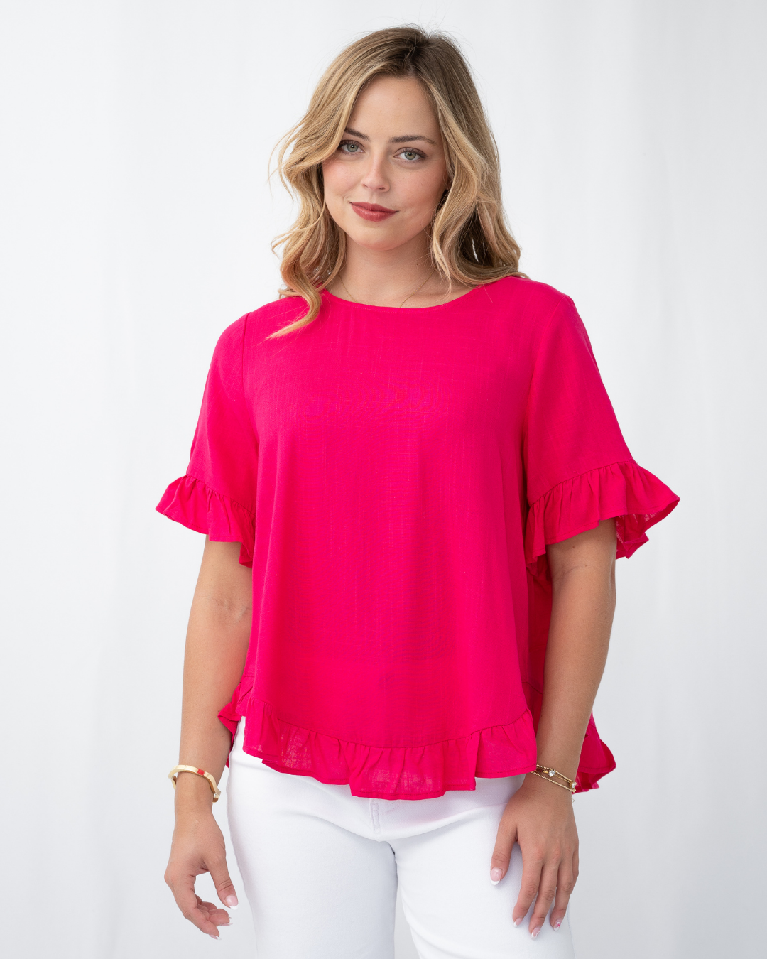 Silver Wishes Linen Frill Loose Hem Top