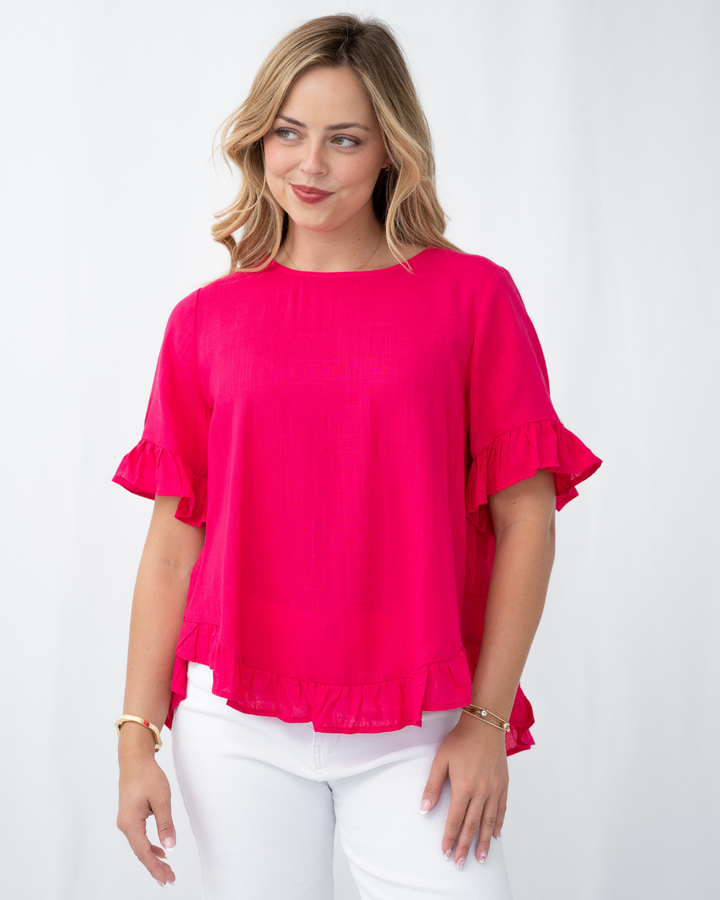 Silver Wishes Linen Frill Loose Hem Top