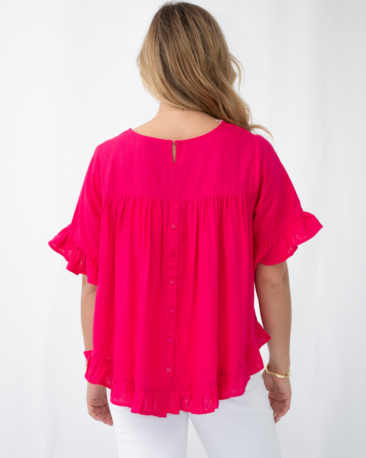 Silver Wishes Linen Frill Loose Hem Top