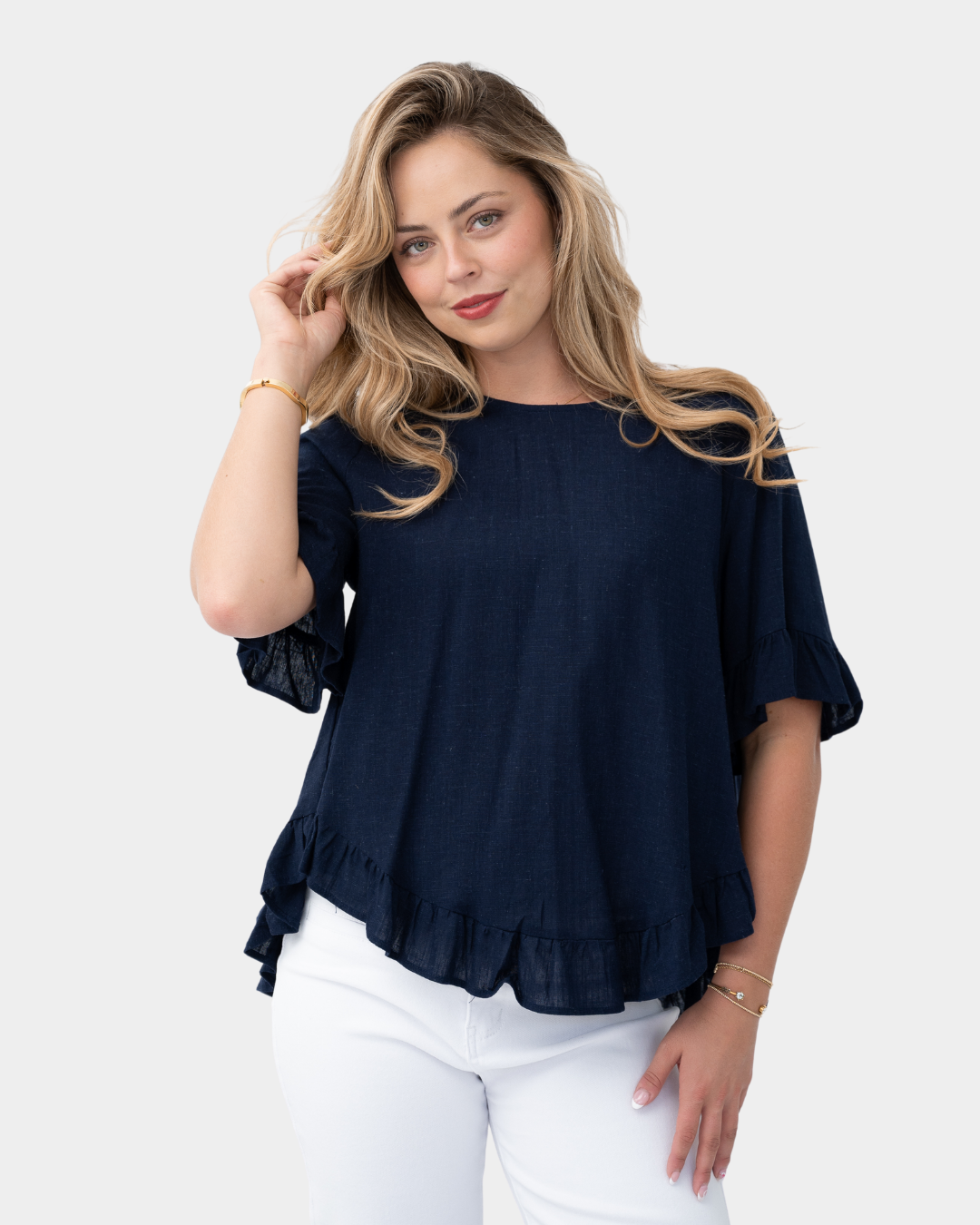 Silver Wishes Linen Frill Loose Hem Top