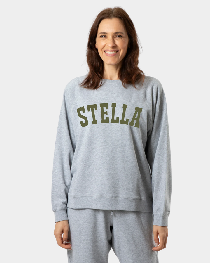 Stella + Gemma Everyday Sweater Grey with Khaki Logo
