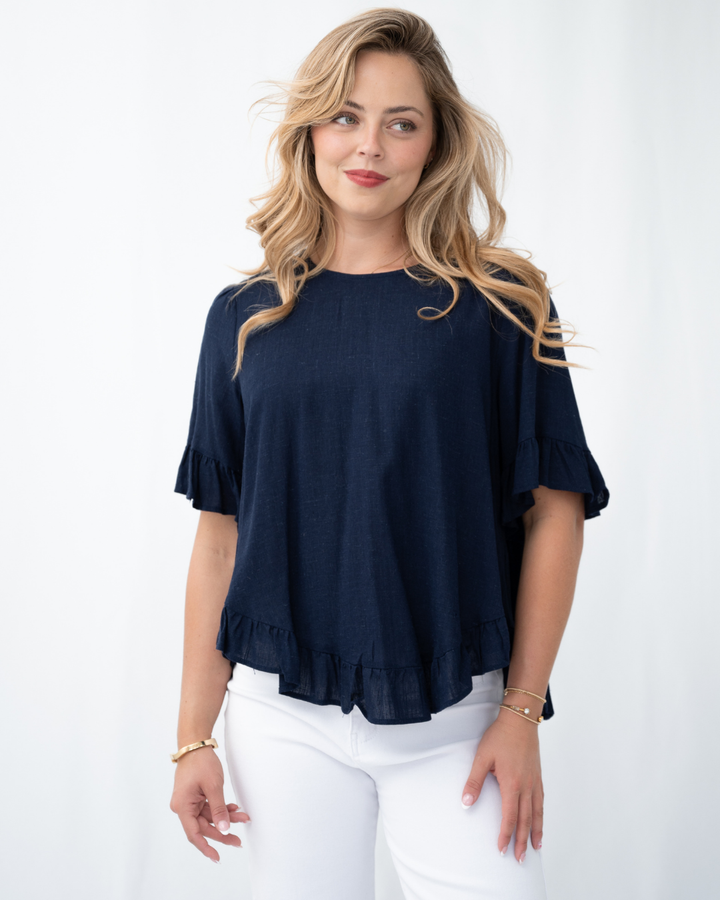 Silver Wishes Linen Frill Loose Hem Top
