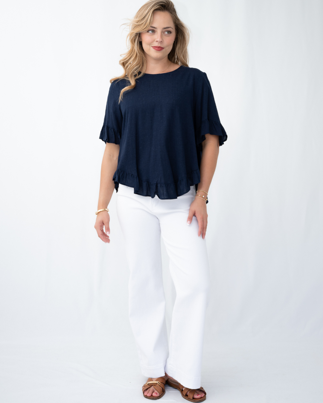 Silver Wishes Linen Frill Loose Hem Top