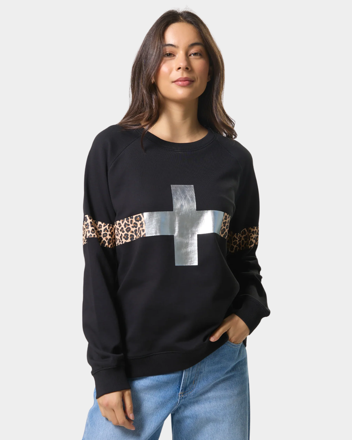 Stella &amp; Gemma Classic Sweatshirt Silver Cross Leopard