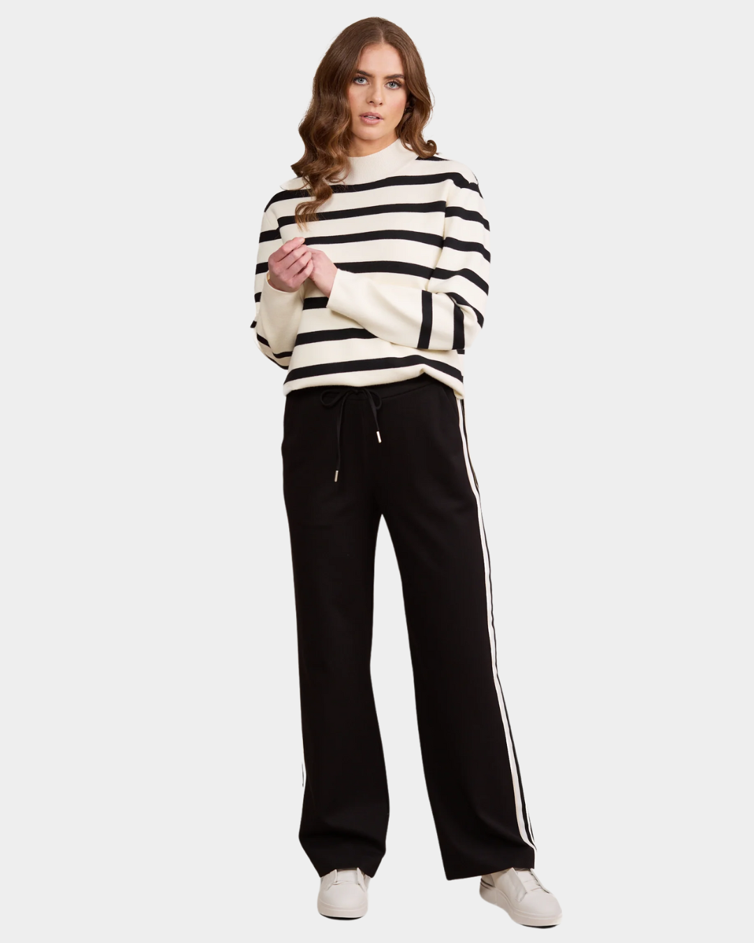 Vassalli Wide Leg Full Length Pant with Stripe Panel