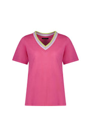 Vassalli V Neck Top With Stripe Neckband