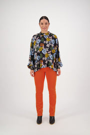 Vassalli Assymetrical Printed Top with Shirred Cuff