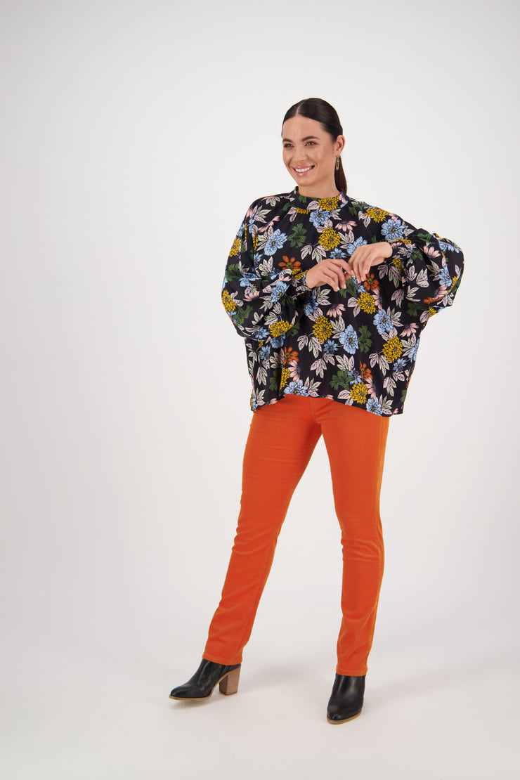 Vassalli Assymetrical Printed Top with Shirred Cuff