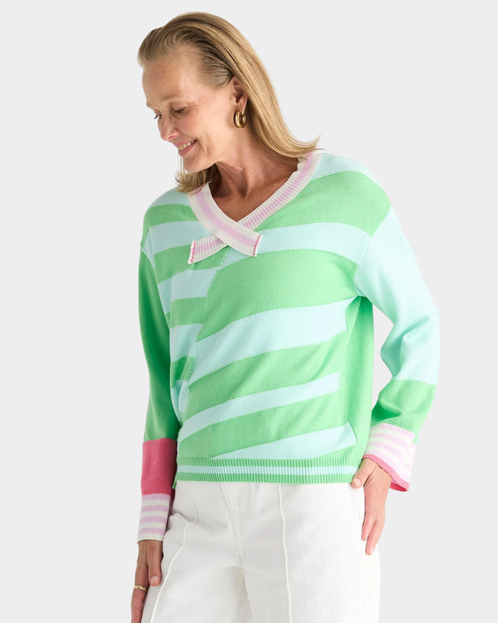 Zaket &amp; Plover Crazy Stripe Vee Sweater