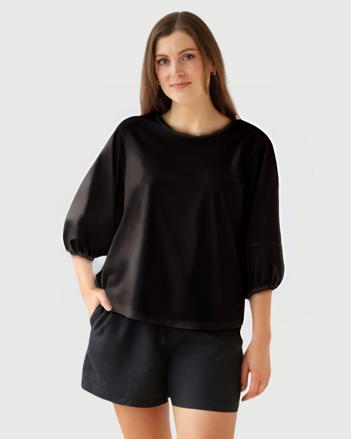 White on Black Puff Sleeve Tee