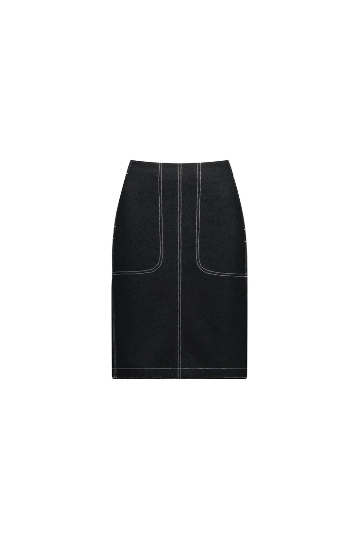 Vassalli Knee Length Skirt with Front Pocket Detail