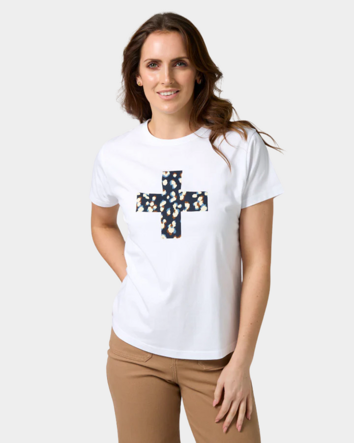Stella & Gemma Ace Tee White Leopard Cross