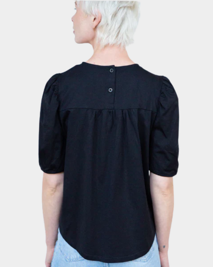 White on Black Button Back Tee