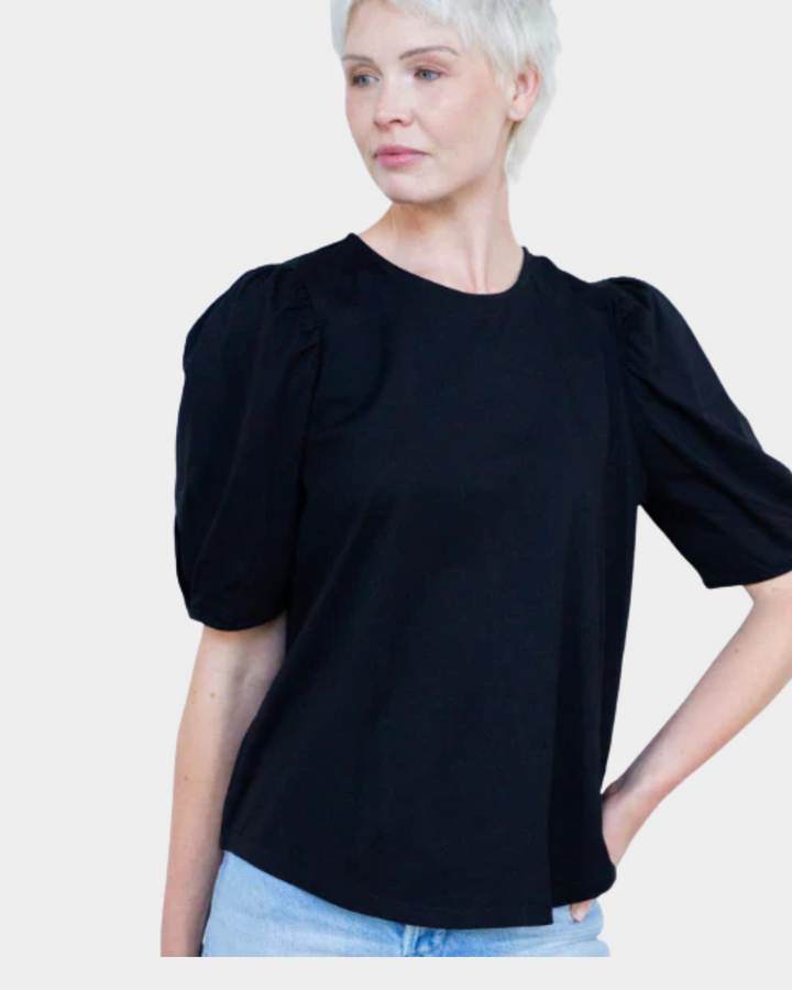 White on Black Button Back Tee