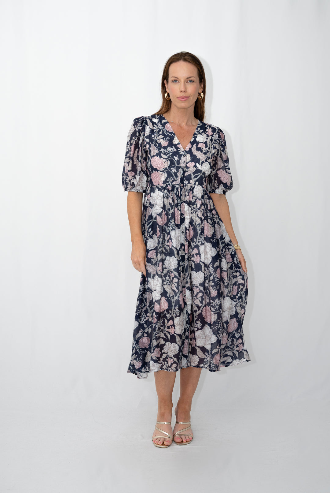 Fria Flower with stem button through dress