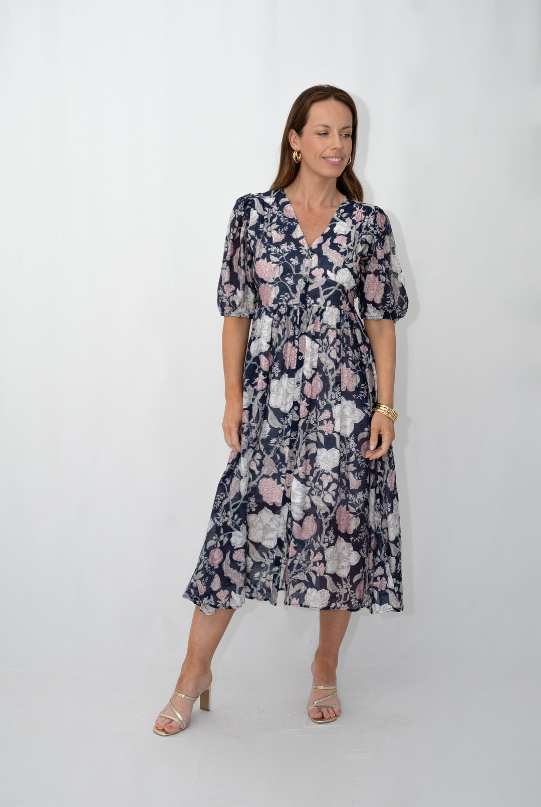 Fria Flower with stem button through dress