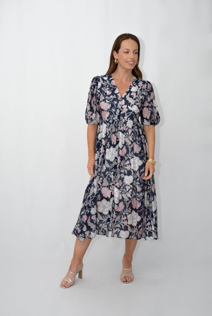 Fria Flower with stem button through dress