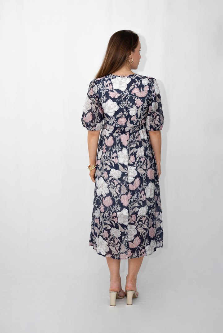 Fria Flower with stem button through dress