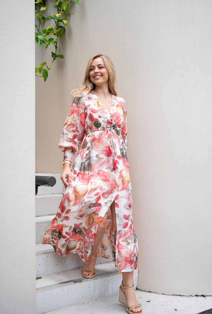 Fria Selma Long Sleeved Dahlia Maxi Dress