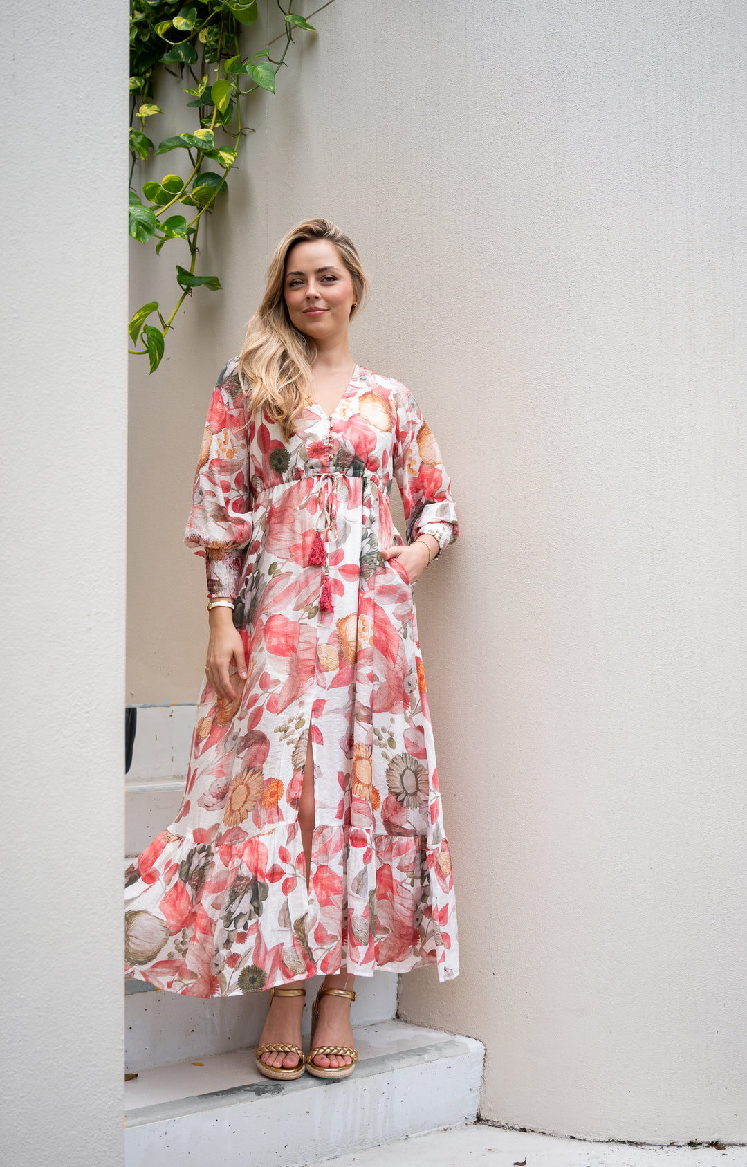 Fria Selma Long Sleeved Dahlia Maxi Dress