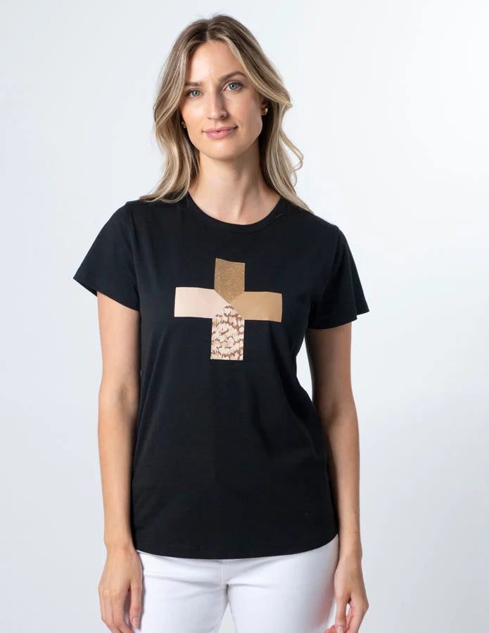 Stella + Gemma Black Birds of a Feather Cross Tee