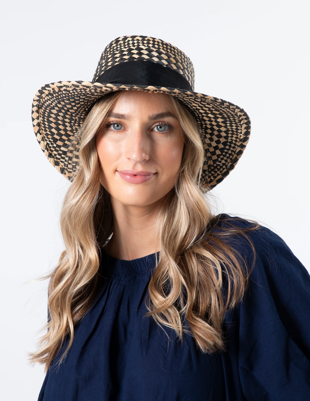 Stella & Gemma Paper Hat Black Diamond Check with Black Ribbon