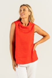 See Saw Cowl Neck Linen Top