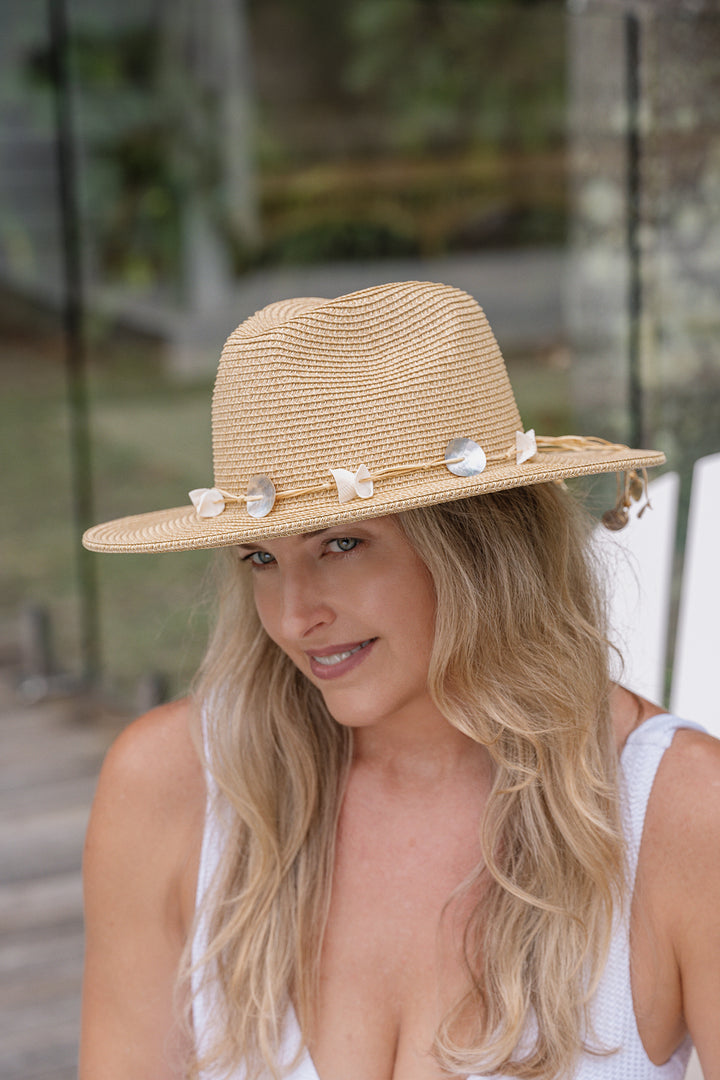Sundaise Megan Panama Hat with Shells