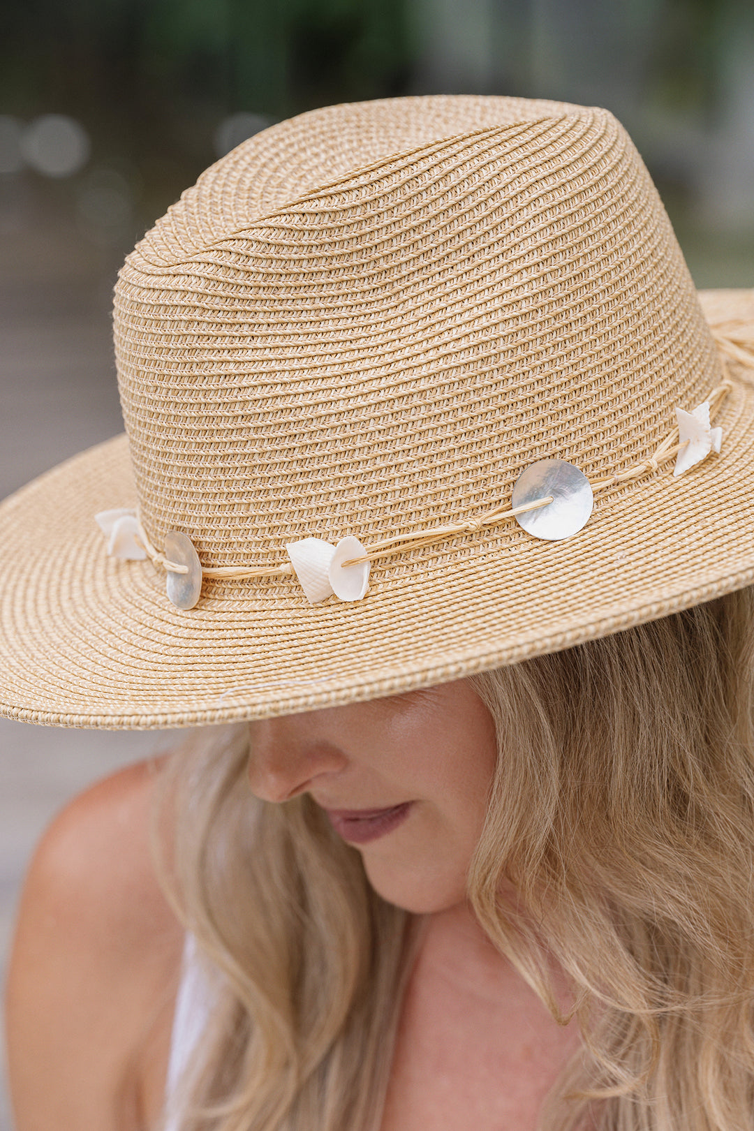 Sundaise Megan Panama Hat with Shells