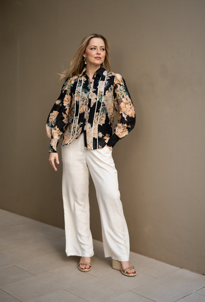 Fria Peony Lace Trim Blouse