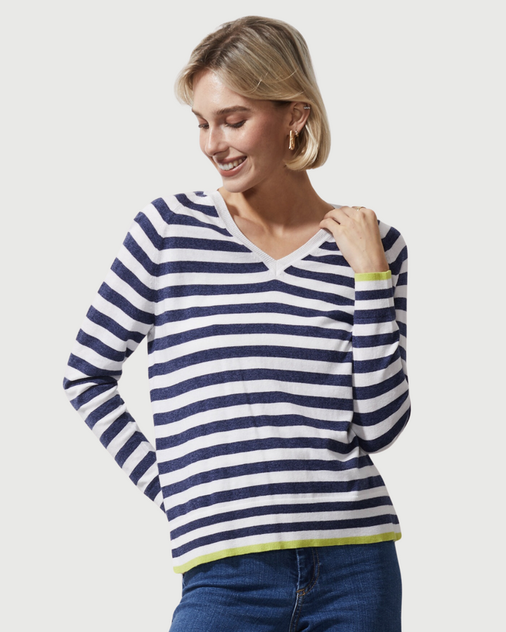 Zaket & Plover Essential Stripe V Neck