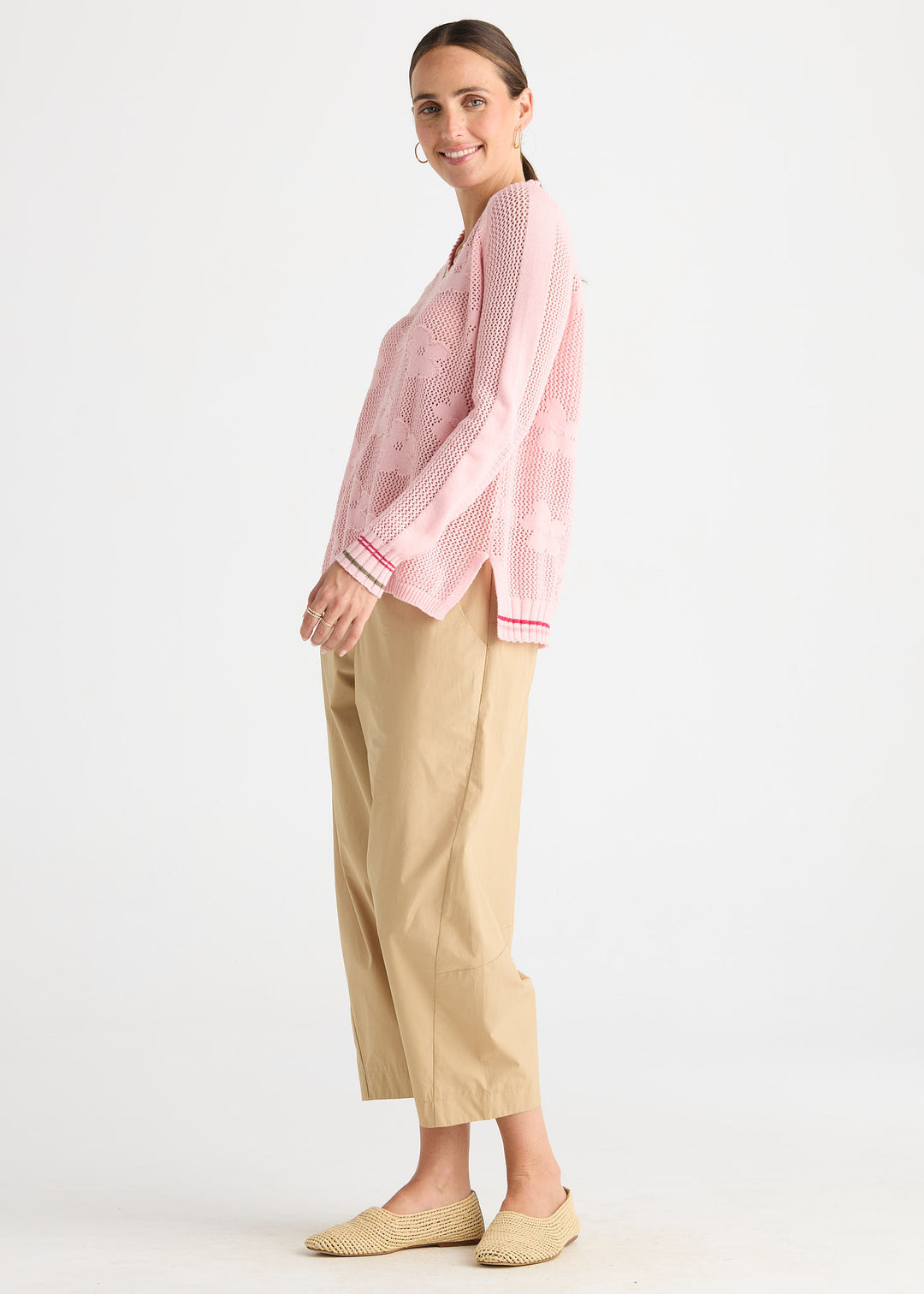 Zaket &amp; Plover Floral Pointelle Vee Sweater
