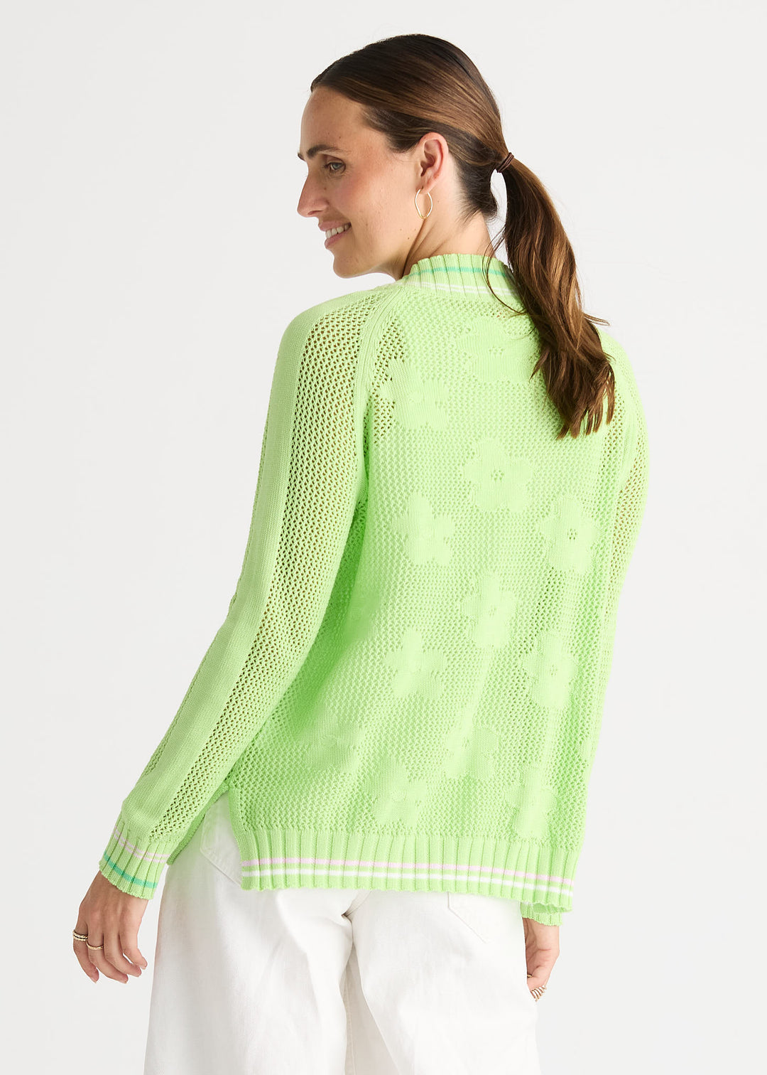 Zaket &amp; Plover Floral Pointelle Vee Sweater