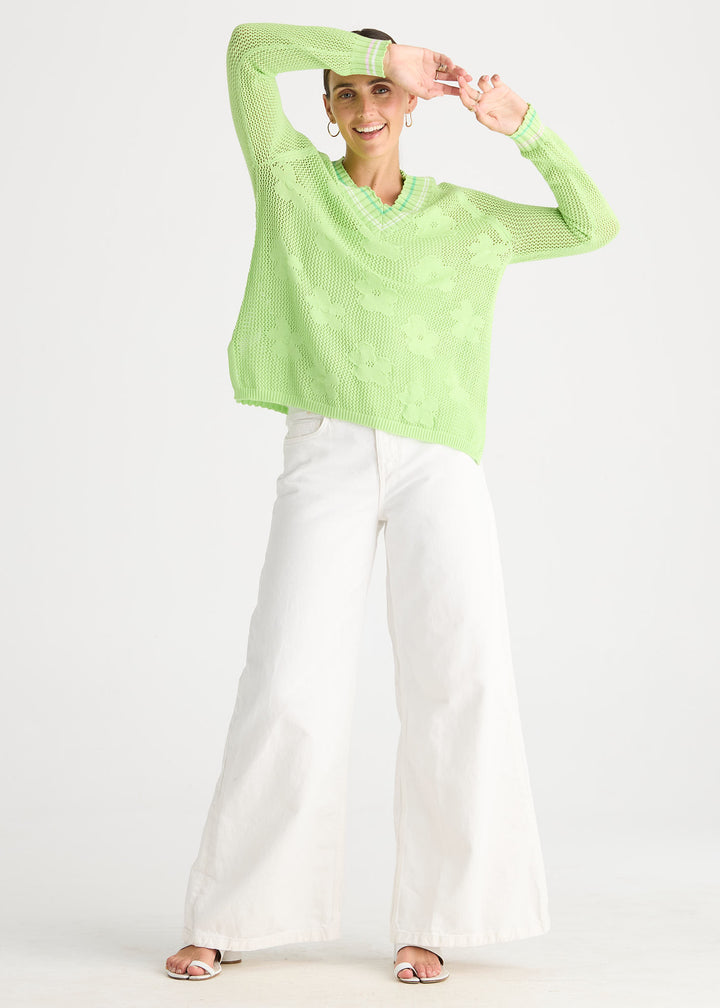 Zaket &amp; Plover Floral Pointelle Vee Sweater