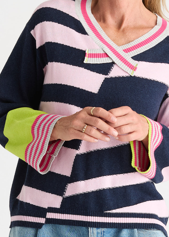 Zaket &amp; Plover Crazy Stripe Vee Sweater
