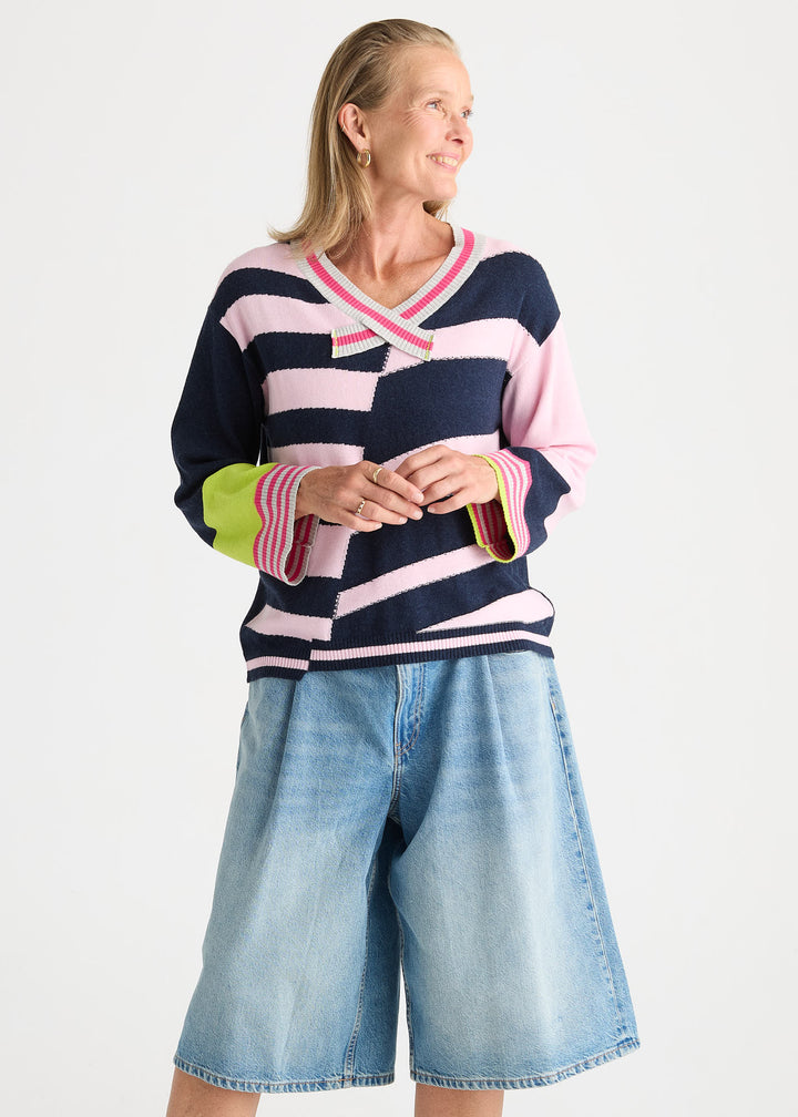 Zaket &amp; Plover Crazy Stripe Vee Sweater