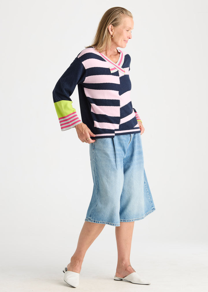 Zaket &amp; Plover Crazy Stripe Vee Sweater